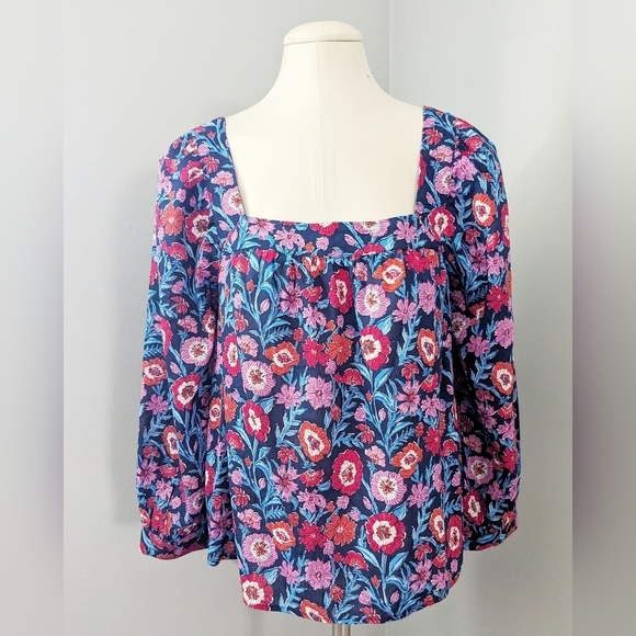 NWT $138 Vineyard Vines Tisbury Floral Square Neck Top Blouse Peasant Size Small - Picture 6 of 6